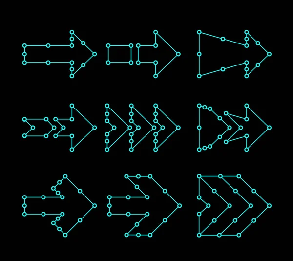 Frecce sotto forma di linee, punti collegati. Progettazione dell'interfaccia HUD — Vettoriale Stock