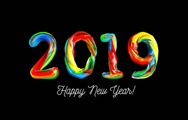 Colorido texto en 3D 2019. Felicitaciones por el nuevo año 2019 — Vector de stock