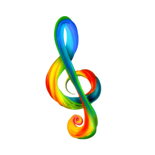 Colorful treble clef in the form of twisted paint on a white background — Stock Vector