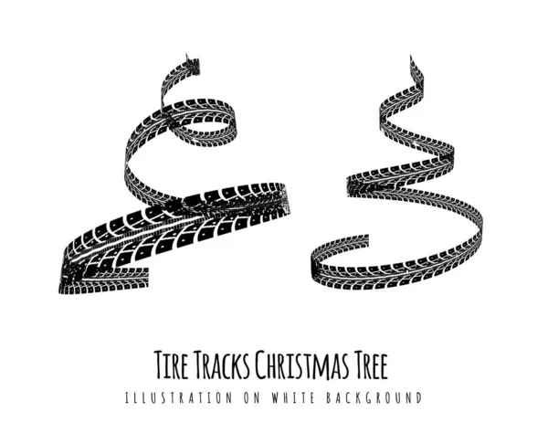 New Year Tree Made Tire Tracks Twisted Spiral Shape Vector — Stock Vector