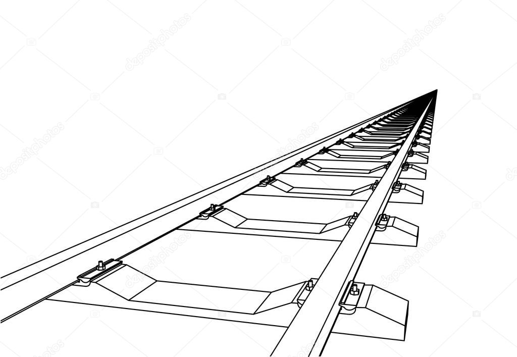 The railway going forward. 3d vector illustration on a white