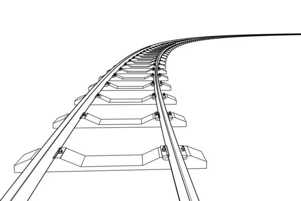 Ο σιδηρόδρομος προχωράει μπροστά. 3D διανυσματική απεικόνιση σε λευκό — Διανυσματικό Αρχείο