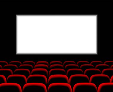 Film izlemek için salon. Sinema. Konser salonu. Koyu arkaplanda vektör 3d illüstrasyon