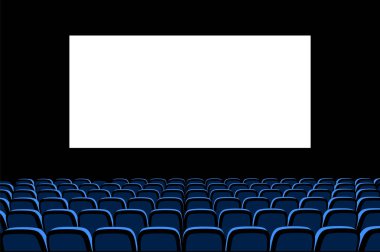 Film izlemek için salon. Sinema. Konser salonu. Koyu arkaplanda vektör 3d illüstrasyon
