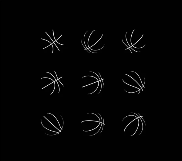 Uppsättning basketbollar med olika rotationsvinklar. Vektor 3d — Stock vektor