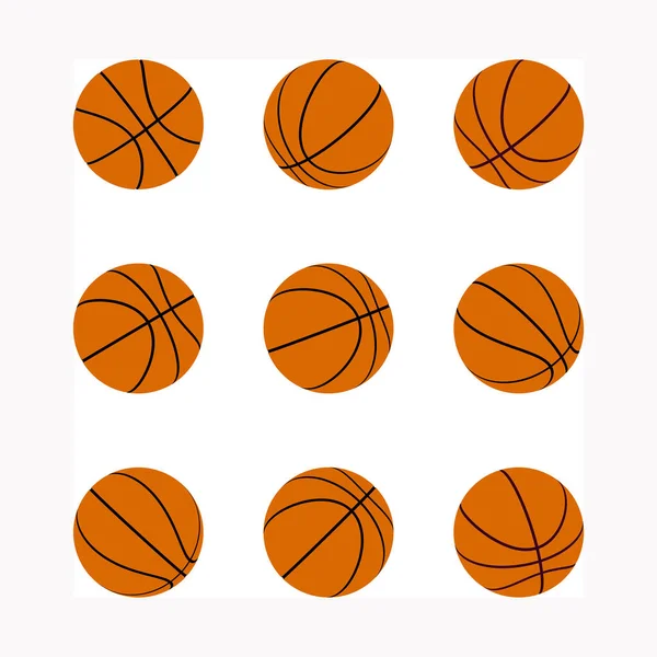 Juego de pelotas de baloncesto con diferentes ángulos de rotación. Vector 3d — Vector de stock