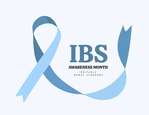 Síndrome do Intestino Irritável, Mês de Consciência IBS. Ilustração vetorial com fita azul — Vetor de Stock
