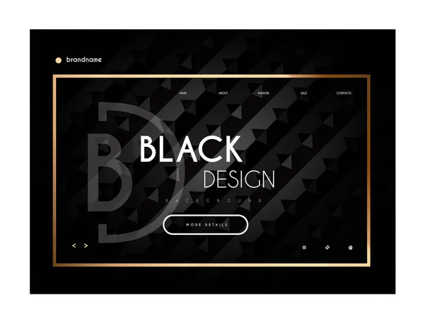 Webpagina ontwerp, landing page in zwart en goud minimalistische stijl. Vector — Stockvector