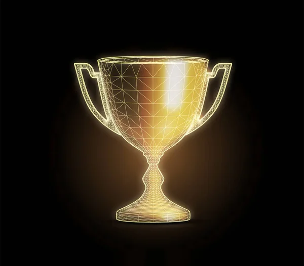 Golden Award Cup Polygonal Grid Dark Background Vector Illustration — Stock Vector