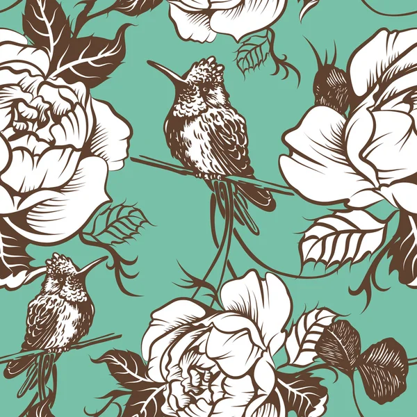vektör sorunsuz duvar kağıdı deseni kuşlar ve çiçekler