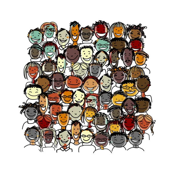 Gente internacional multitud, boceto para su diseño — Vector de stock