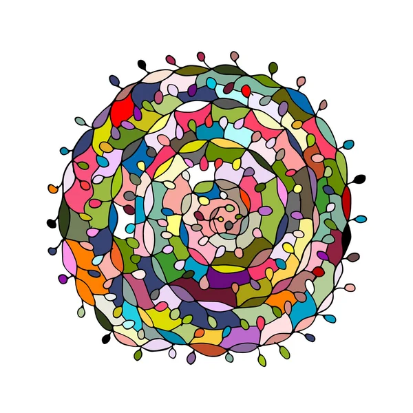 Kleurrijke spiraal mandala, schets voor uw ontwerp — Stockvector