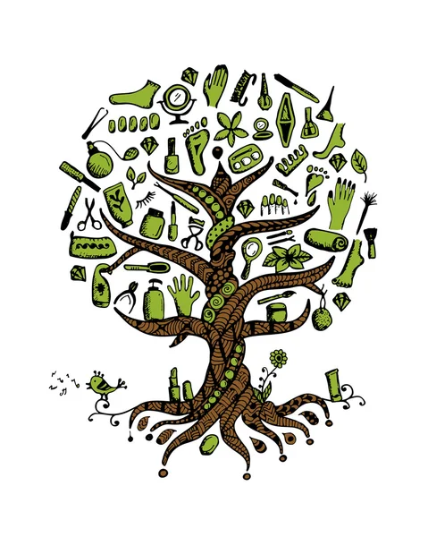 Manicura y pedicura. Concepto de árbol, boceto para su diseño — Vector de stock