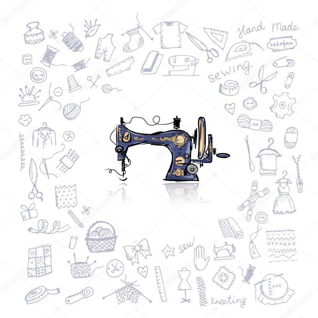 Sewing set, sketch for your design. Vector illustration