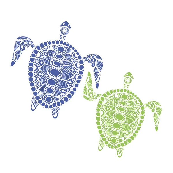 Familia de tortugas, zentangle para su diseño — Vector de stock