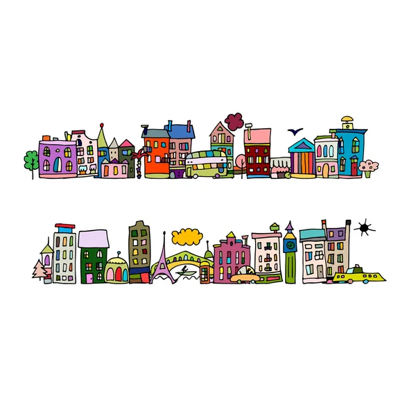 Ευρωπαϊκή πόλη δρόμου, σκίτσο για το σχέδιό σας — Διανυσματικό Αρχείο