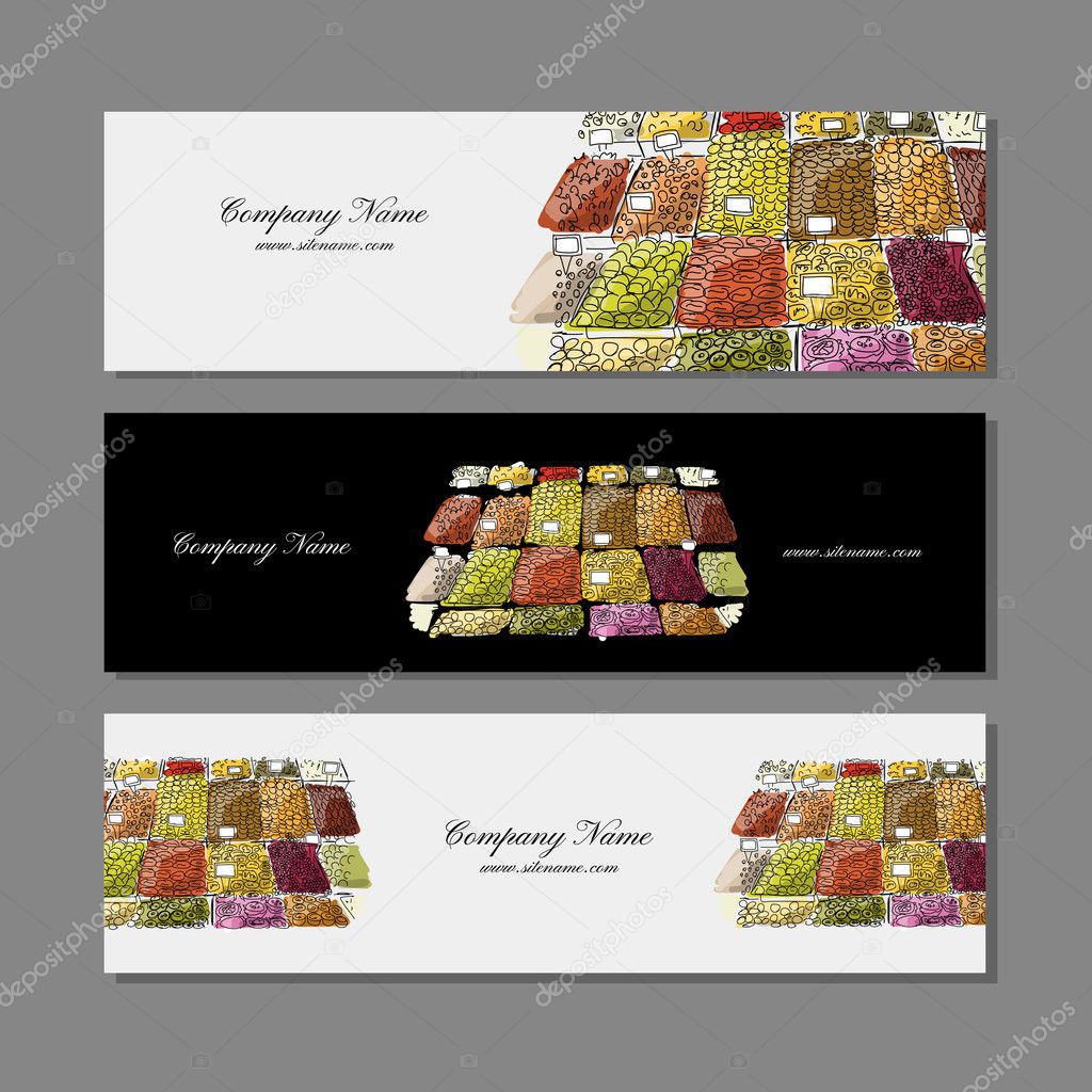 Business cards design, fruit market sketch Stock Vector Image by