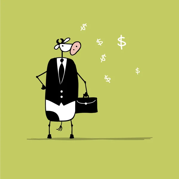 Αστεία Ταύρος επιχειρηματίας με βαλίτσα, σκίτσο — Διανυσματικό Αρχείο