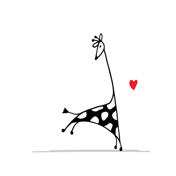 Влюблённый жираф, забавный эскиз для твоего дизайна — стоковый вектор