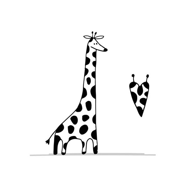 Giraffe in love, funny sketch for your design — Stock Vector