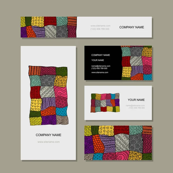 Colección de tarjetas de visita, diseño de alfombras patchwork — Archivo Imágenes Vectoriales