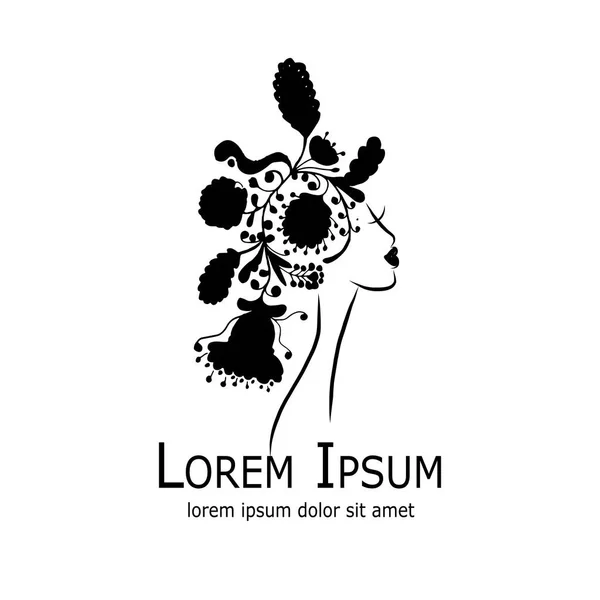 Florales Frauenporträt, Logo für Ihr Design — Stockvektor