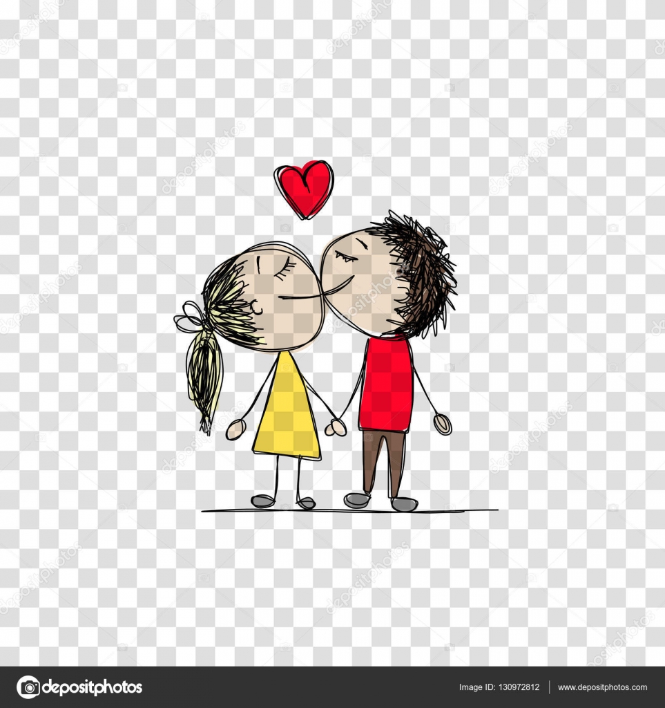 キス愛のカップルは、バレンタインをあなたのデザイン スケッチします