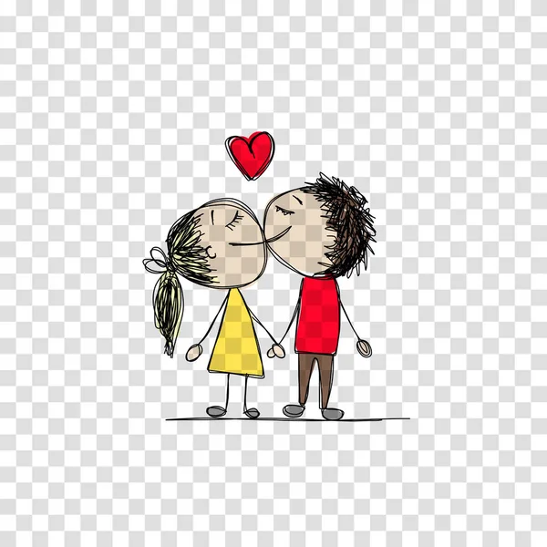 Pareja enamorada besándose, boceto de San Valentín para tu diseño — Archivo Imágenes Vectoriales