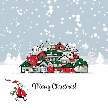cityscape arka plan ile neşeli Noel Kartpostalı
