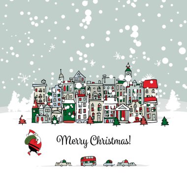 cityscape arka plan ile neşeli Noel Kartpostalı