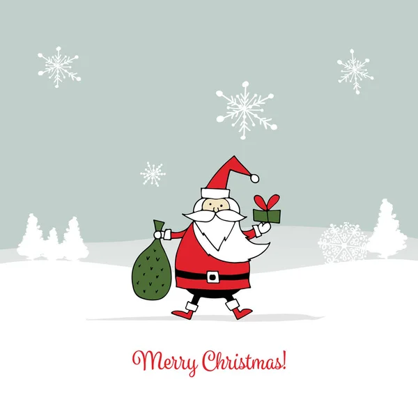 Санта Клаус в зимнем лесу. Рождественская открытка — стоковый вектор