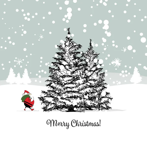 Weihnachtsmann im Winterwald. Weihnachtskarte — Stockvektor