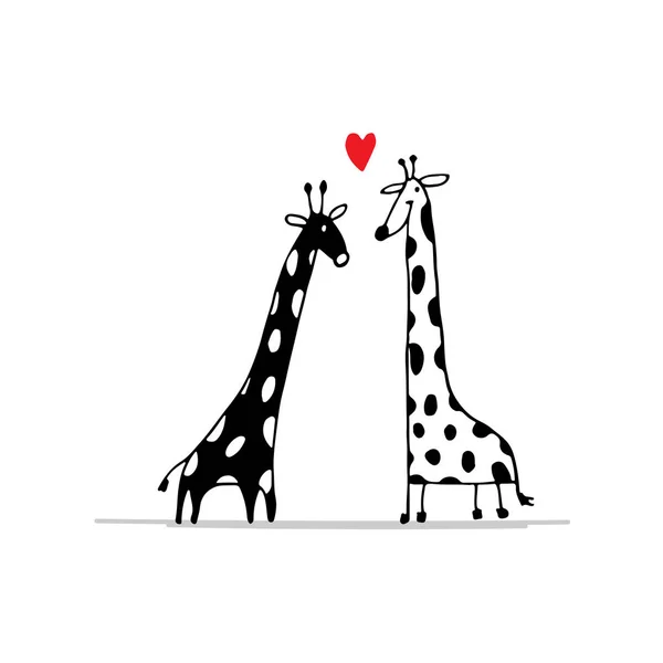 Giraffes couple in love, sketch for your design — Stock Vector