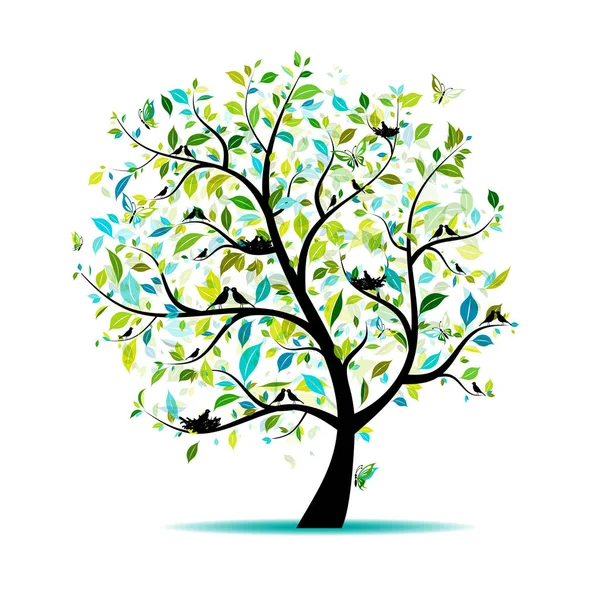 Árbol de primavera para su diseño — Vector de stock