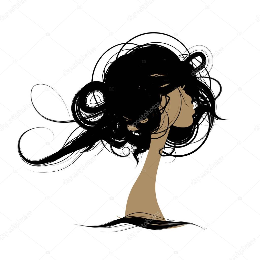 Female portrait, sketch for your design. Vector illustration