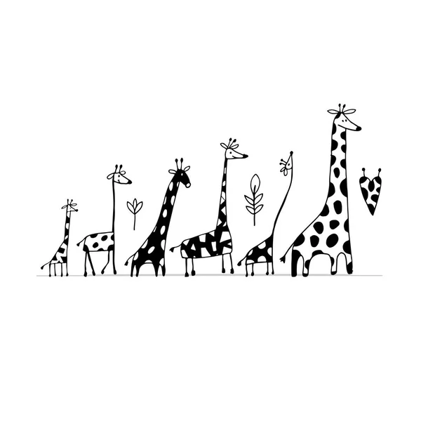 Giraffes family, sketch for your design — Stock Vector