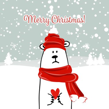 Noel kartı beyaz Noel Baba ayı ile