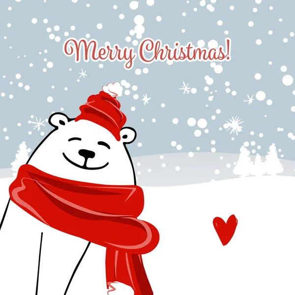 Tarjeta de Navidad con oso blanco de santa — Vector de stock