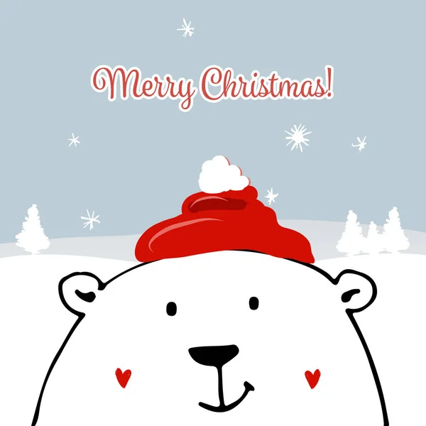 Tarjeta de Navidad con oso blanco de santa — Vector de stock