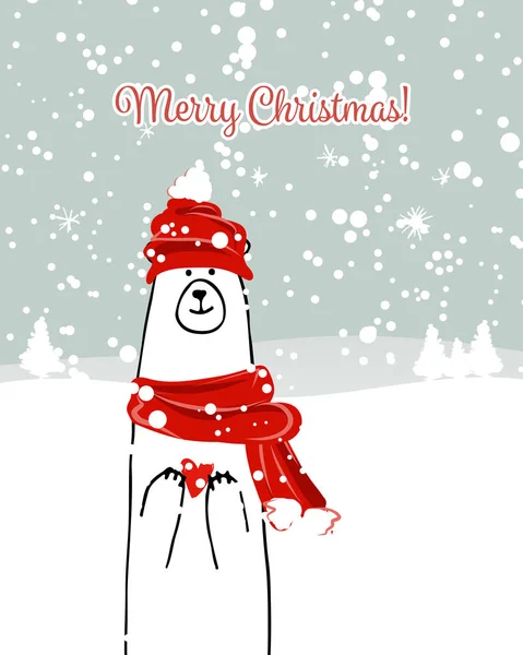 Karácsonyi kártya fehér santa medve — Stock Vector