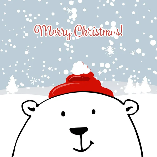 Tarjeta de Navidad con oso blanco de santa — Vector de stock