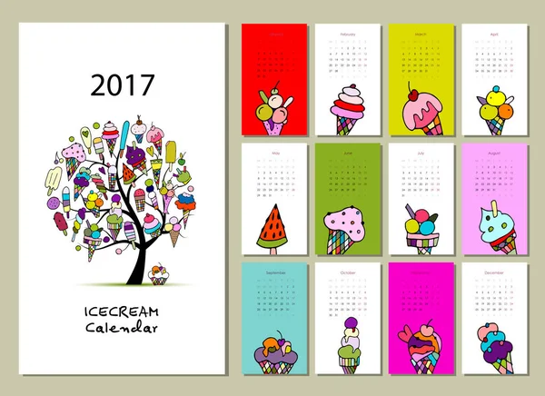 アイス クリーム コレクション、2017 カレンダーのデザイン — ストックベクタ
