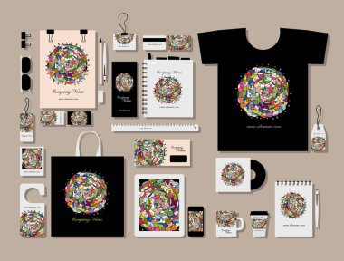 Kurumsal düz mock-up şablon, çiçek mandala tasarım