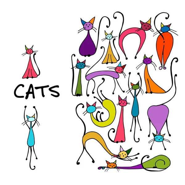 Cats collection, sketch for your design — Stock Vector