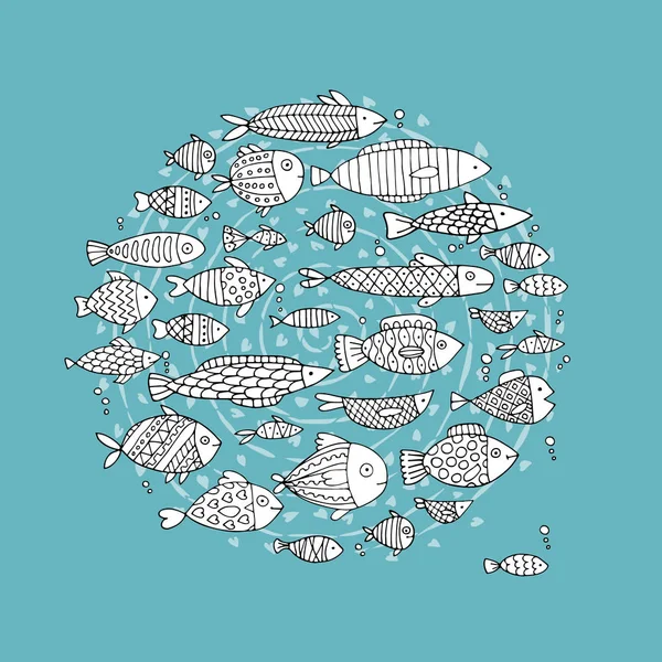 Collection de poissons d'art, croquis pour votre design — Image vectorielle