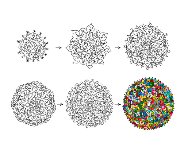 Mandala süsleme, el yapımı, tasarım için kroki — Stok Vektör