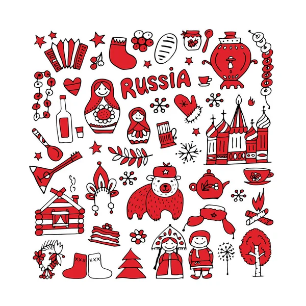 Rusko, ikony kolekce. Skica pro návrh — Stockový vektor