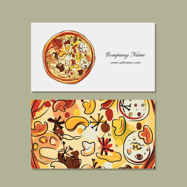 Visitenkartendesign mit Pizza-Skizze — Stockvektor