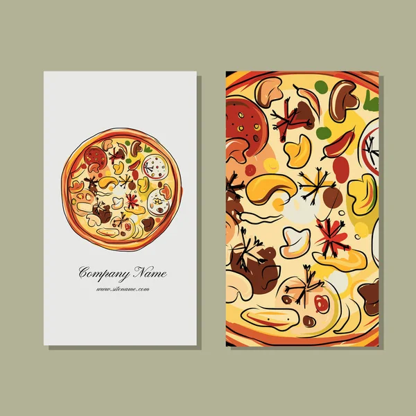 Business card design with pizza sketch — Stock Vector