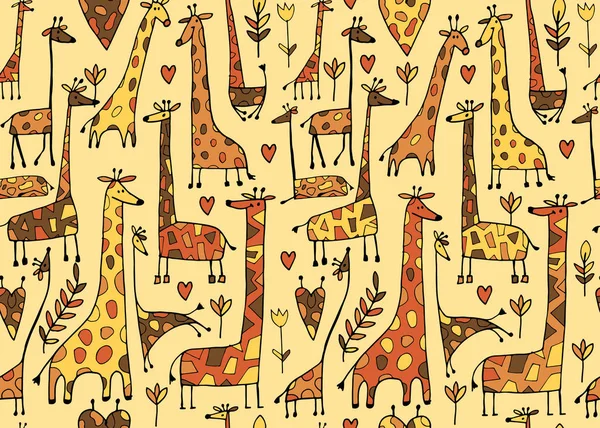 Funny giraffes sketch, seamless pattern your design — Stock Vector